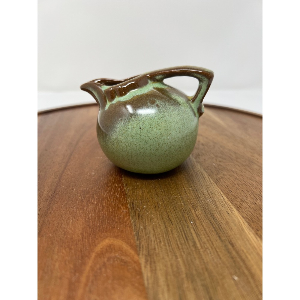 Small Ceramic Pitcher Creamer Green Brown Glaze‎ Vintage Style Tableware
